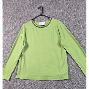 Susan Graver Style‎ Shirt Womens Medium Green Floral Pattern Collar
